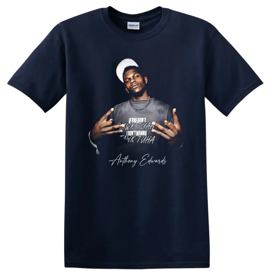 Anthony Edwards Minnesota Timberwolves portrait with layered lettering and on a Navy (Blue) T Shirt