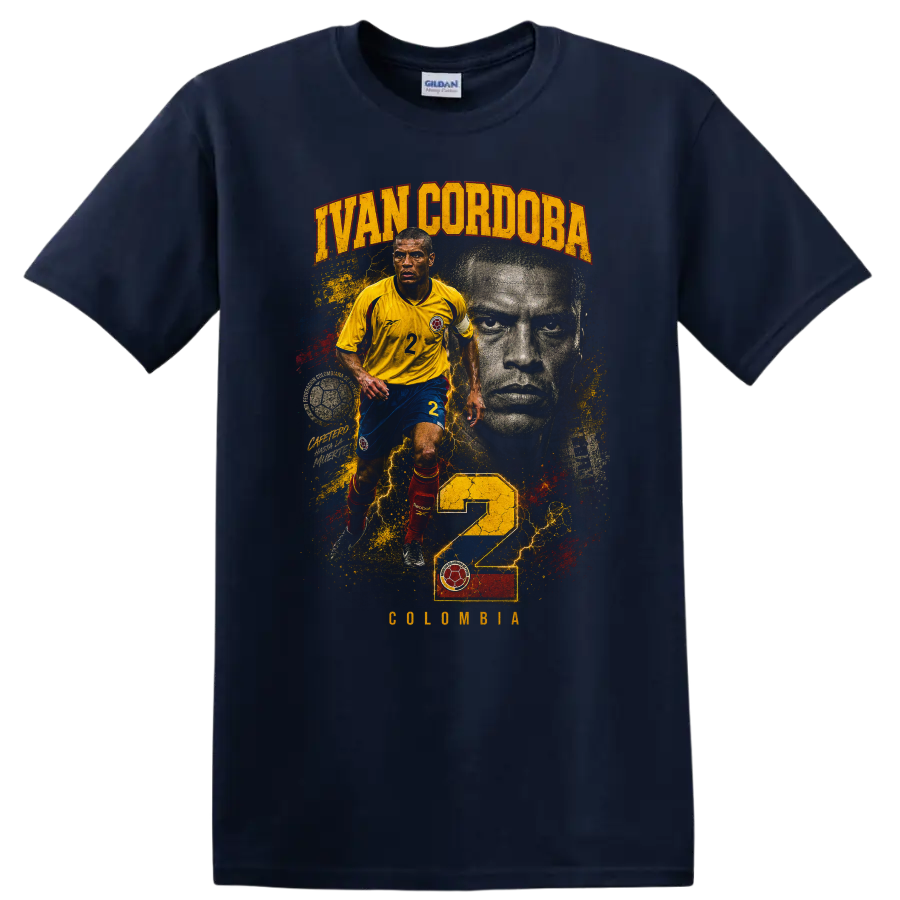 James Rodríguez Colombia soccer player graphic design on a Navy (Blue) T Shirt