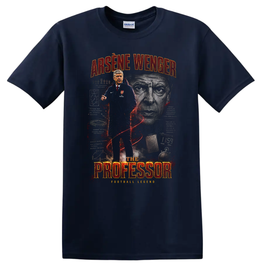 Arsene Wenger The Professor vintage soccer coach graphic print on a Navy (Blue) T Shirt