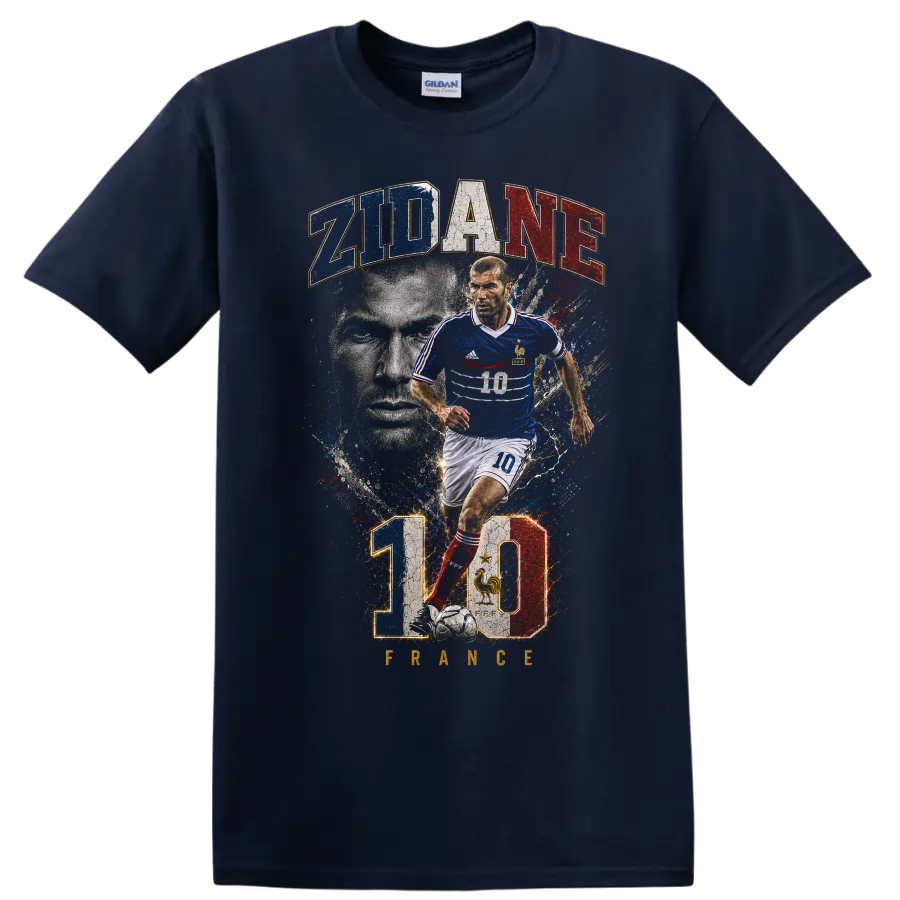 Zinedine Zidane France number 10 distressed soccer graphic on a Navy (Blue) T Shirt