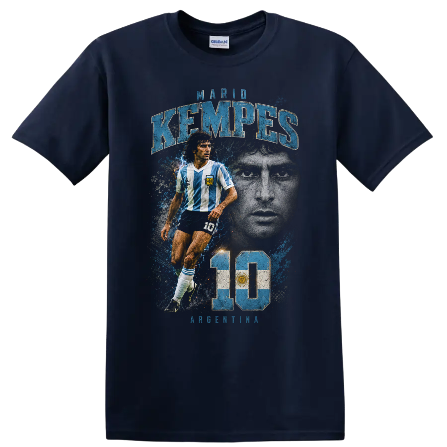 Mario Kempes Argentina soccer legend vintage number 10 graphic on a Navy (Blue) T Shirt