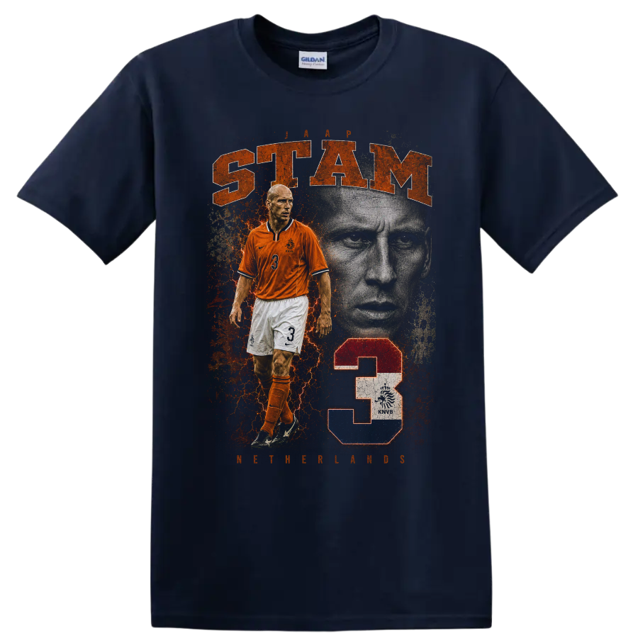 Wesley Sneijder Netherlands soccer collage with STAM text on a Navy (Blue) T Shirt