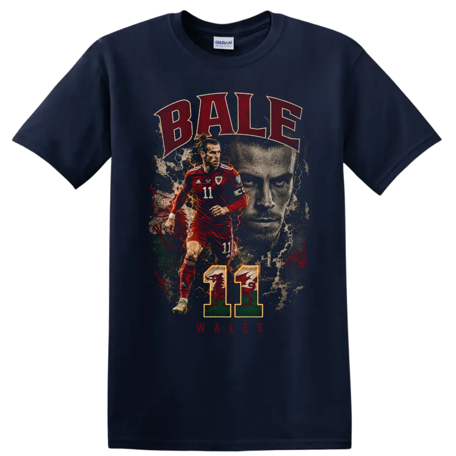 Gareth Bale Wales soccer graphic with BALE, WALES, and number 11 on a Navy (Blue) T Shirt