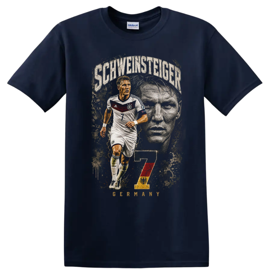 Bastian Schweinsteiger Germany soccer action portrait with number 7 on a Navy (Blue) T Shirt
