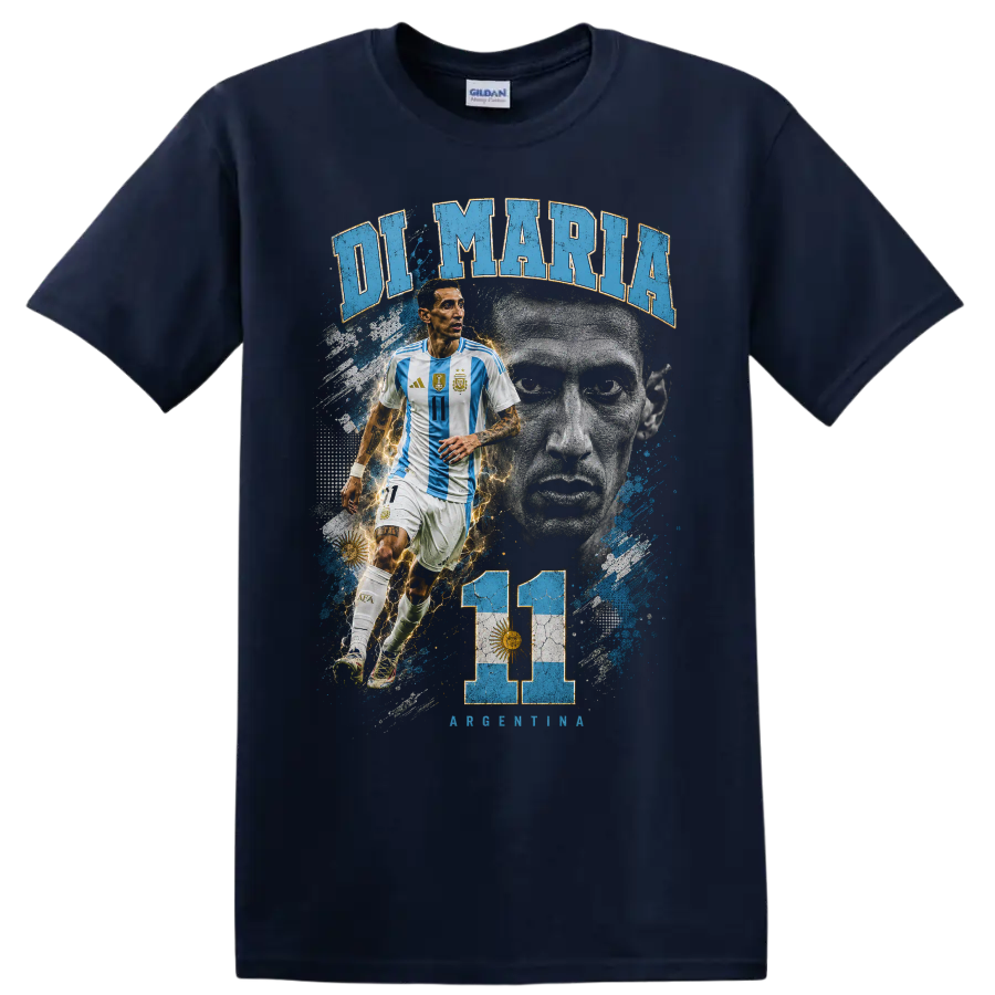 Ángel Di María Argentina number 11 soccer player graphic with DI MARIA text on a Navy (Blue) T Shirt