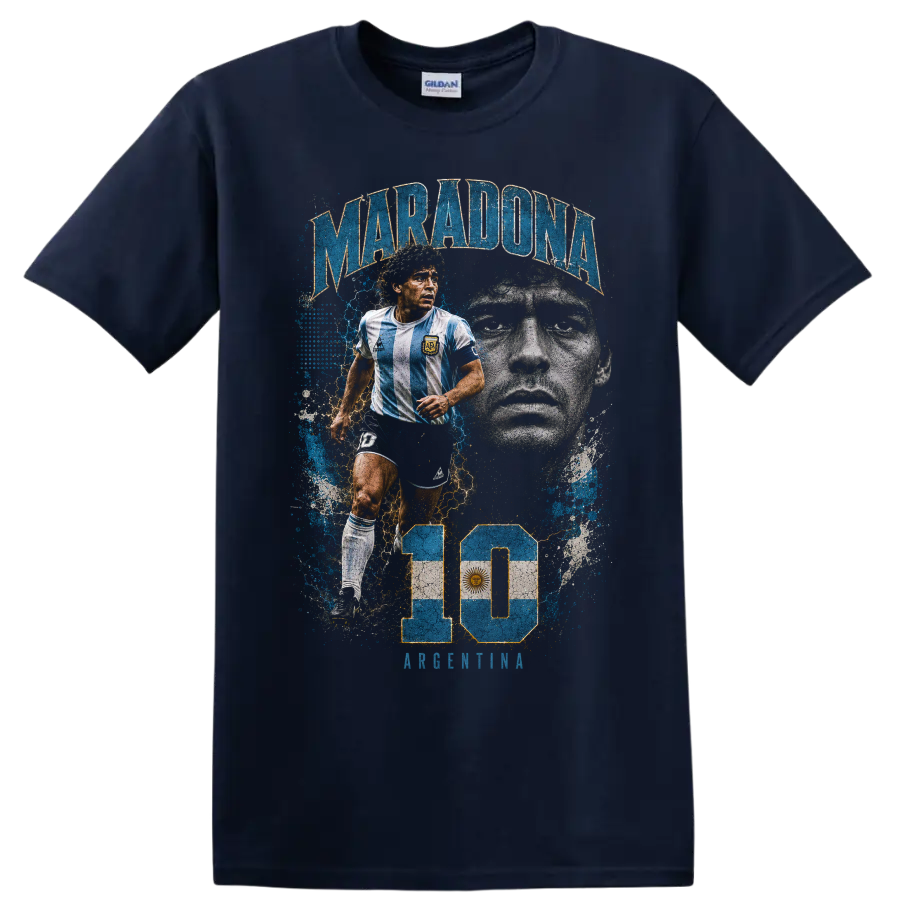Diego Maradona Argentina soccer collage with number 10 graphic print on a Navy (Blue) T Shirt