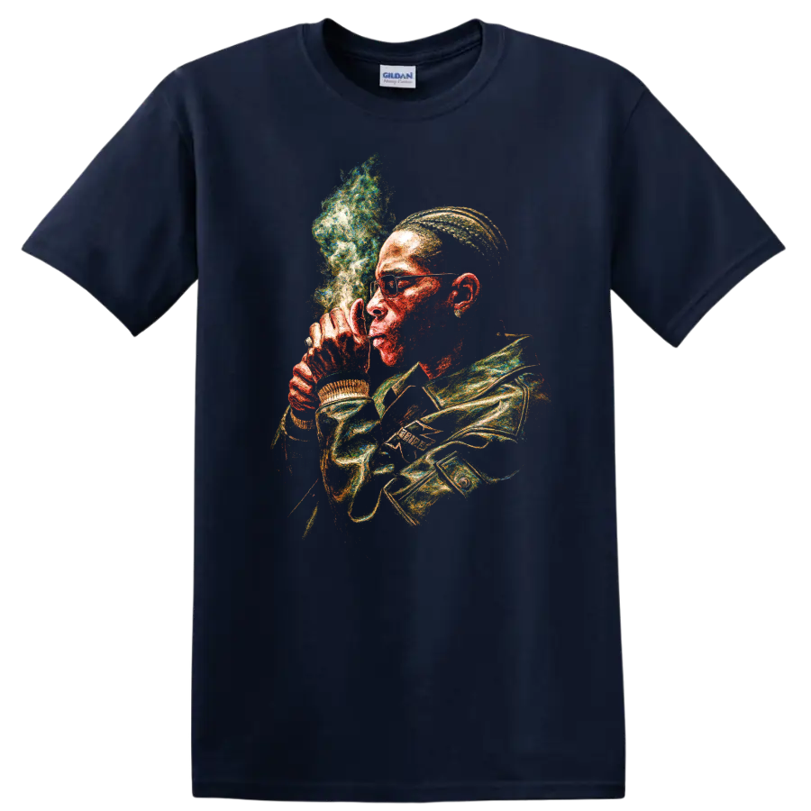 A$AP Rocky Same Problems? distressed colorful portrait artwork on a Navy (Blue) T Shirt