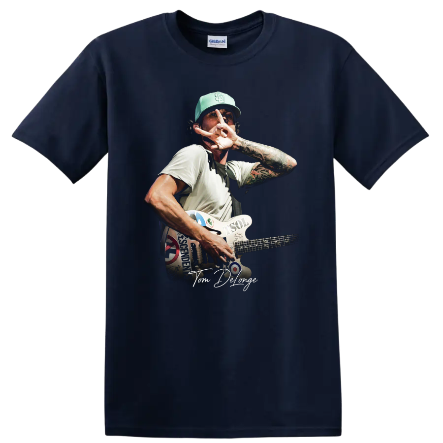 Tom DeLonge Blink-182 pop-punk guitar concert graphic on a Navy (Blue) T Shirt