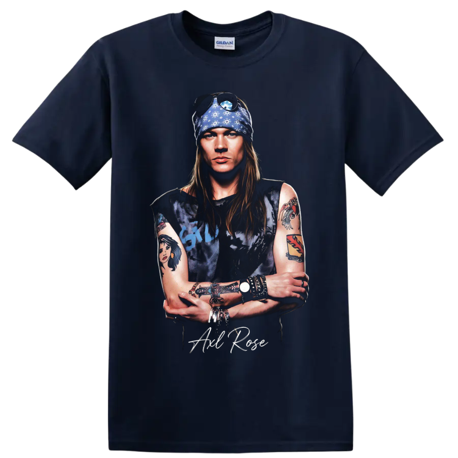 Axl Rose Guns N' Roses pop-art portrait with blue bandana on a Navy (Blue) T Shirt