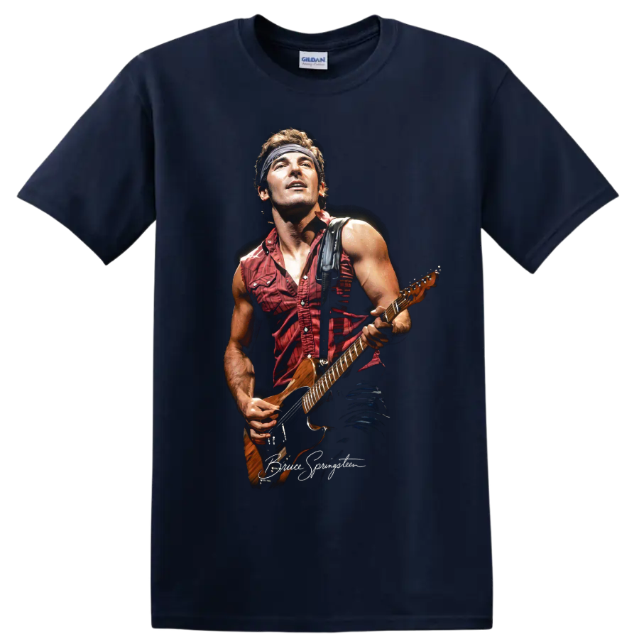 Bruce Springsteen pop-art portrait performing with an electric guitar on a Navy (Blue) T Shirt