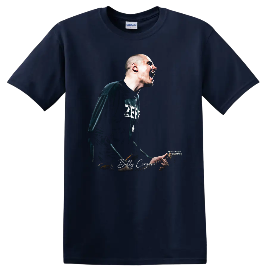 Billy Corgan performing with guitar in a bold alternative rock graphic on a Navy (Blue) T Shirt