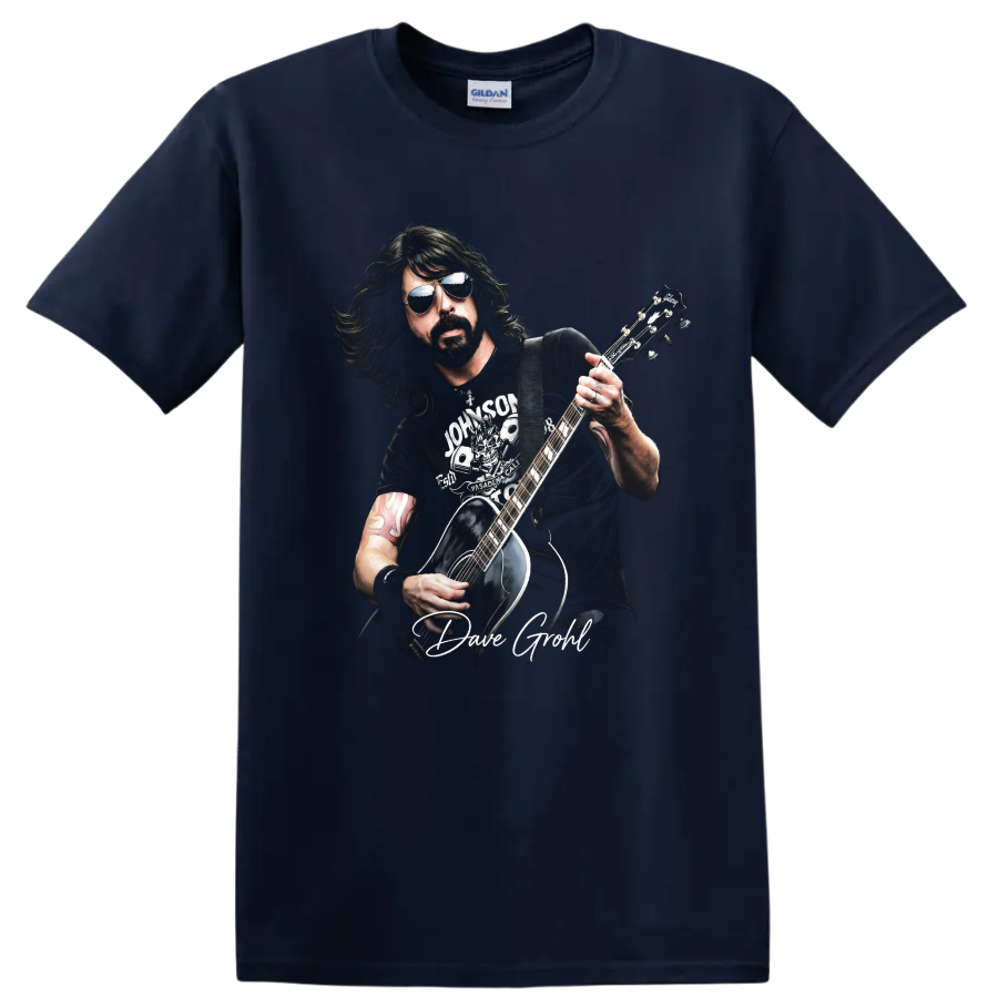 Dave Grohl guitar portrait graphic print on a Navy (Blue) T Shirt