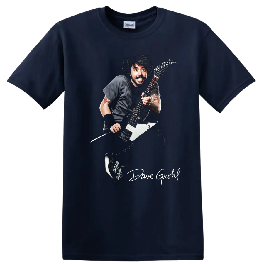 Dave Grohl Foo Fighters electric guitar rock performance graphic on a Navy (Blue) T Shirt