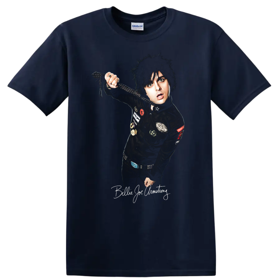 Billie Joe Armstrong pop-punk portrait fan art on a Navy (Blue) T Shirt