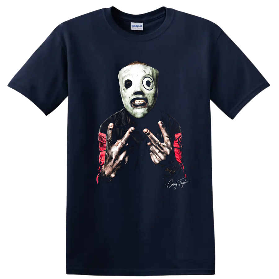 Corey Taylor Slipknot green mask heavy metal graphic print on a Navy (Blue) T Shirt