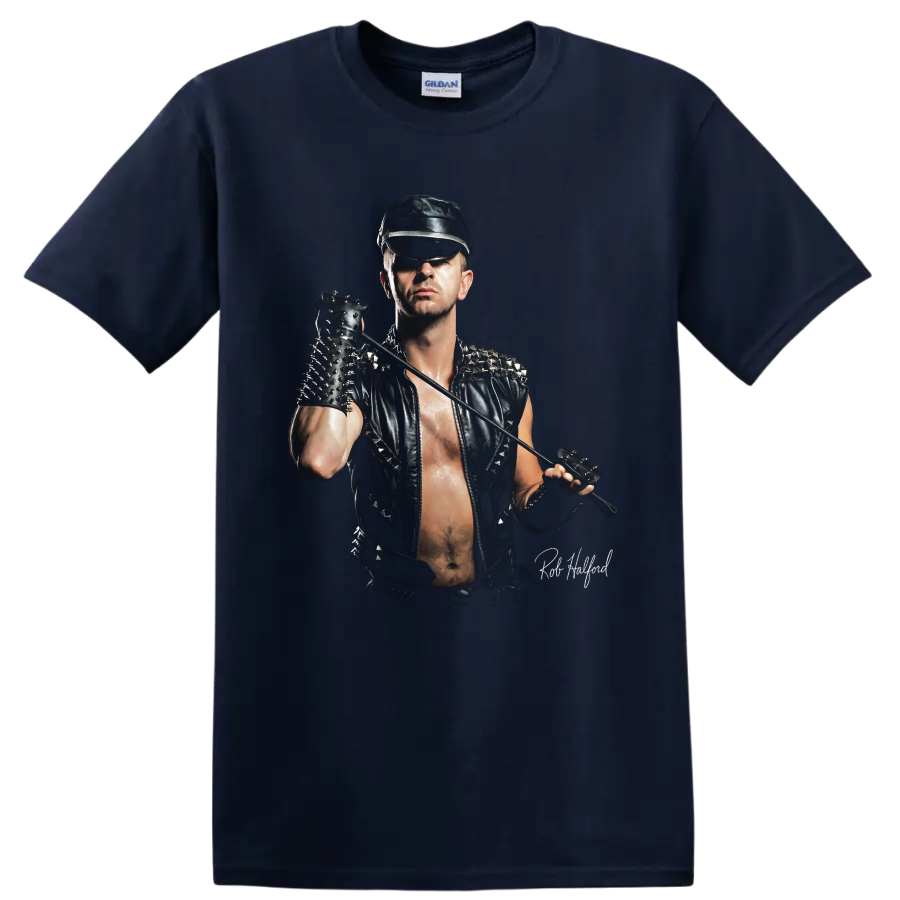 Rob Halford Judas Priest heavy metal stage portrait graphic on a Navy (Blue) T Shirt