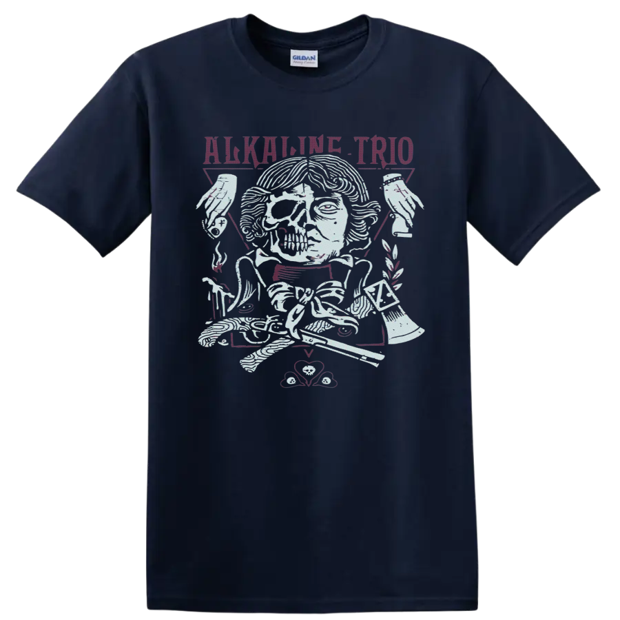 Alkaline Trio winged skull and roses punk rock graphic on a Navy (Blue) T Shirt