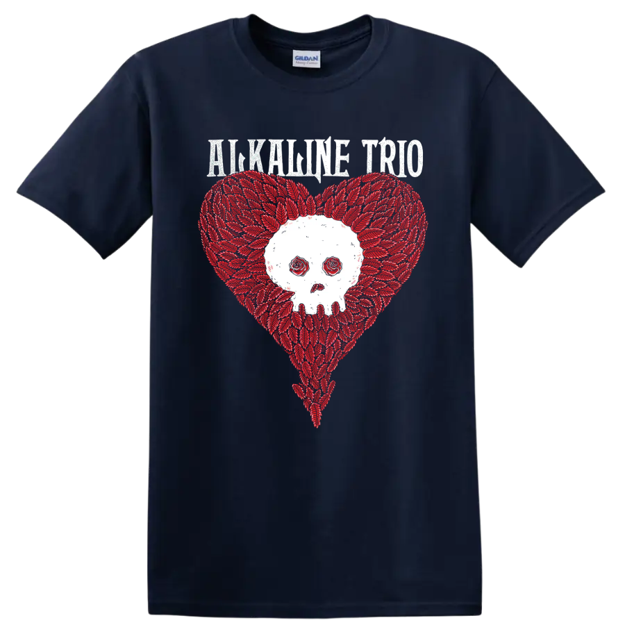 Alkaline Trio distressed skull heart punk rock graphic on a Navy (Blue) T Shirt