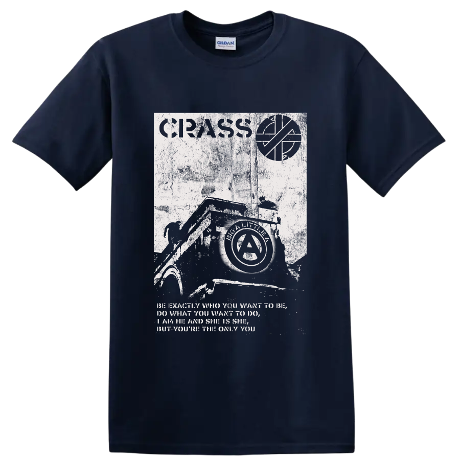 Crass punk rock anarchist collage graphic print on a Navy (Blue) T Shirt