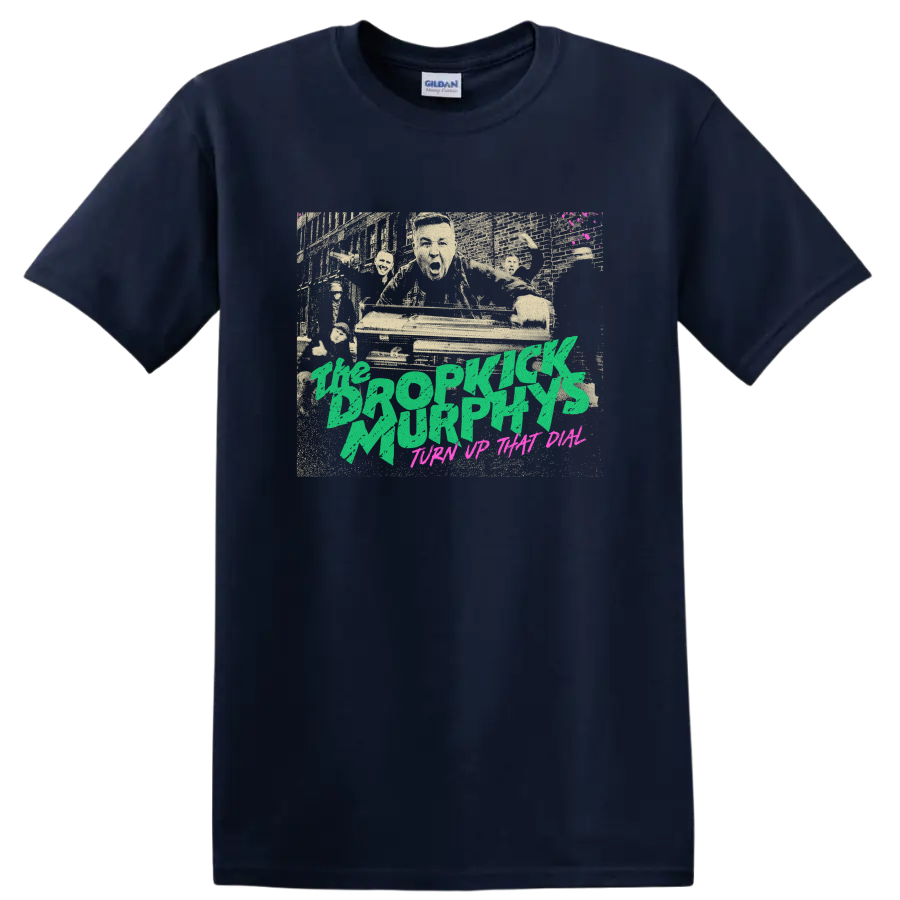 Dropkick Murphys distressed punk rock graphic with green lettering on a Navy (Blue) T Shirt