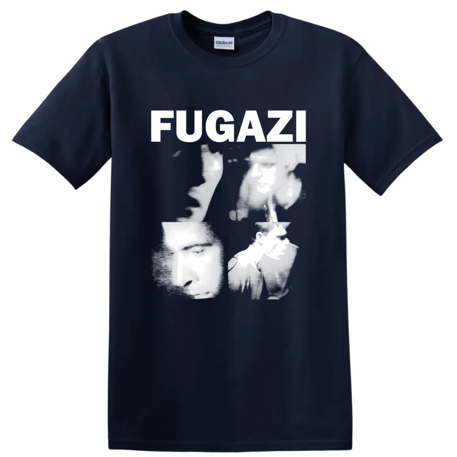 Fugazi distressed punk rock lettering graphic print on a Navy (Blue) T Shirt