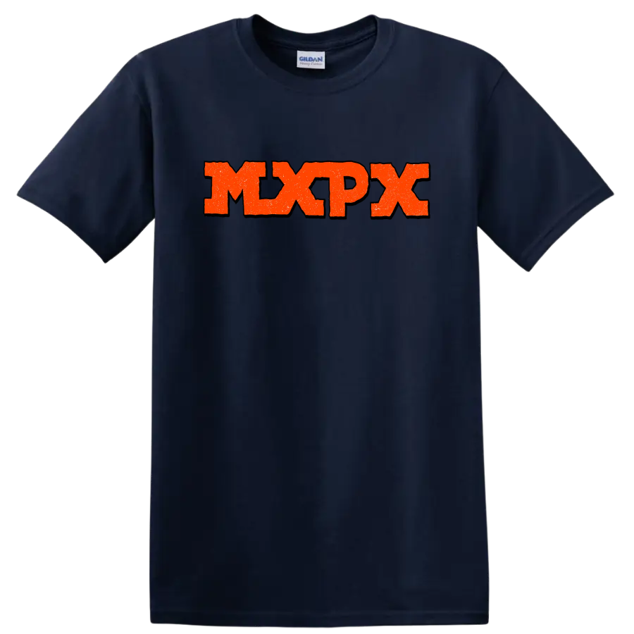 MxPx distressed punk rock band logo graphic on a Navy (Blue) T Shirt