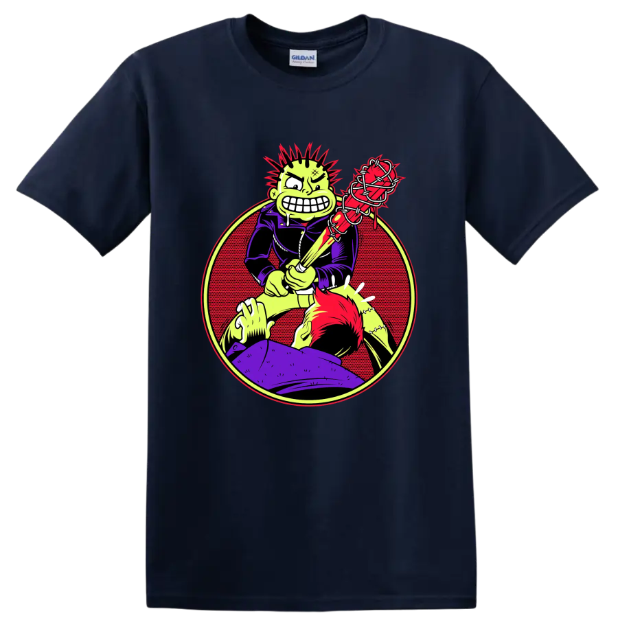 MxPx punk rock character with barbed wire bat graphic on a Navy (Blue) T Shirt
