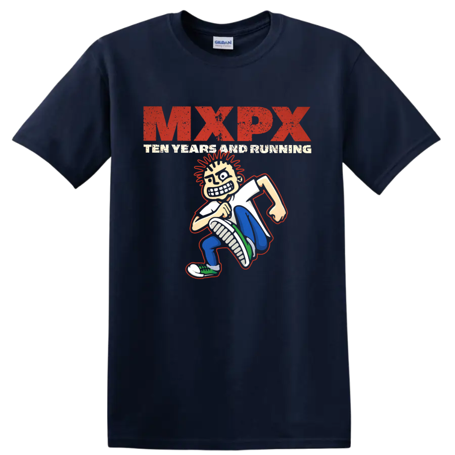 MxPx Teenage Politics distressed punk graphic with cartoon character on a Navy (Blue) T Shirt