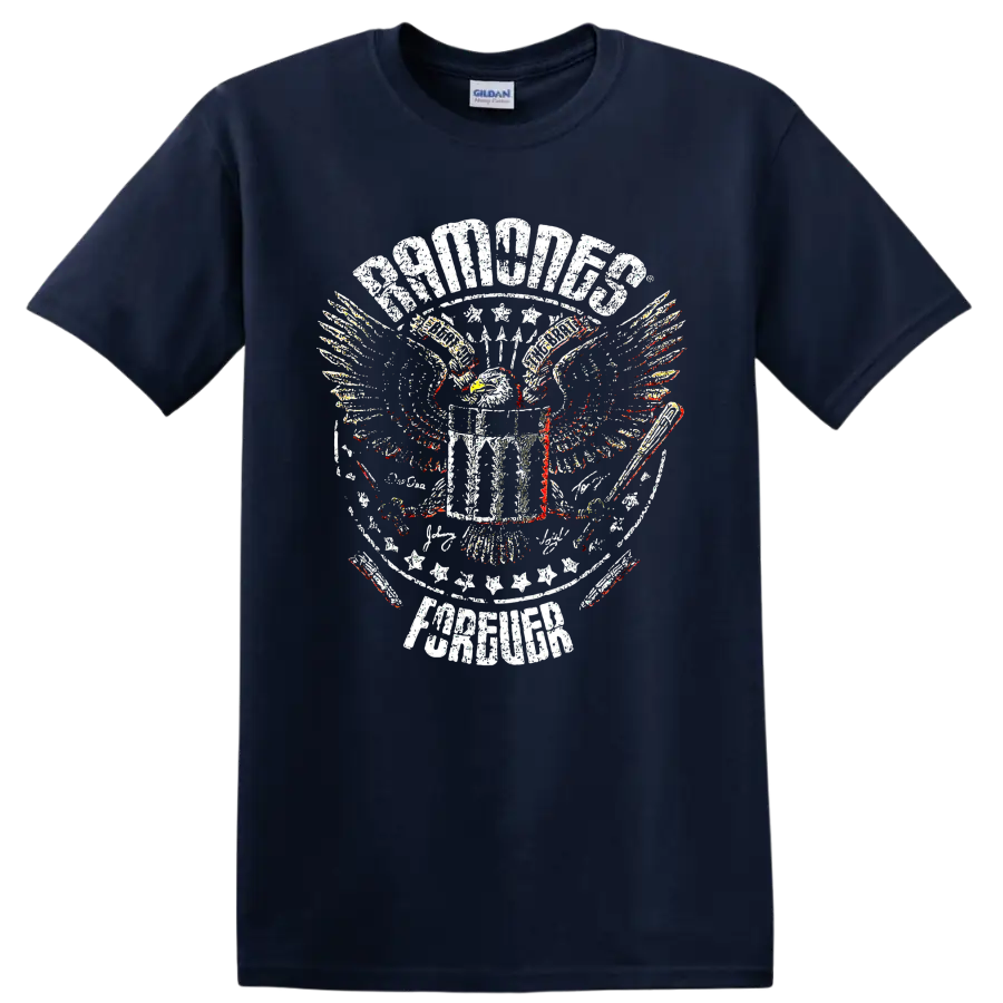 Ramones punk rock eagle crest distressed graphic print on a Navy (Blue) T Shirt