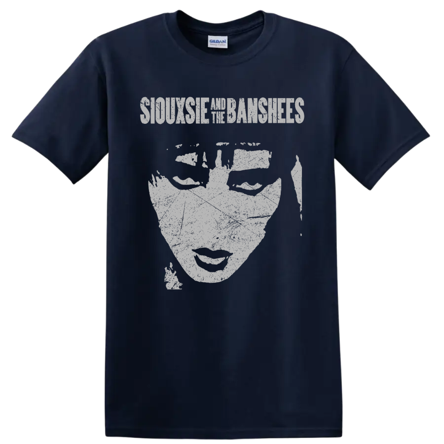 Siouxsie and the Banshees gothic monochrome portrait graphic on a Navy (Blue) T Shirt