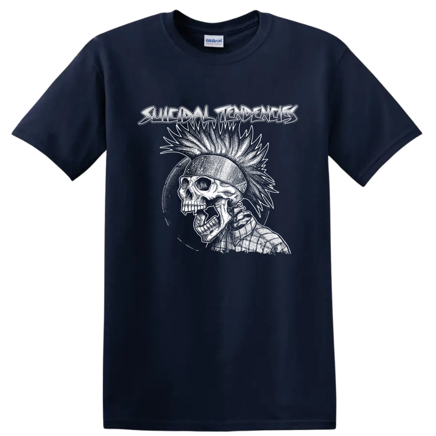 Suicidal Tendencies distressed skull punk rock graphic on a Navy (Blue) T Shirt
