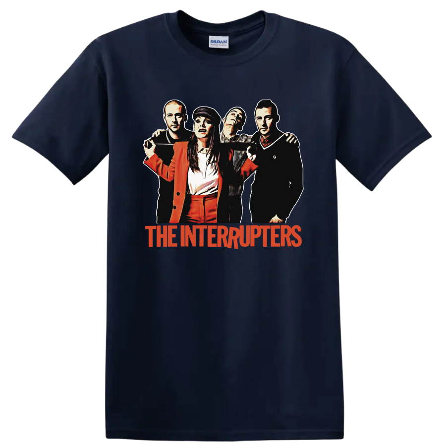 The Interrupters punk rock band portrait with red band name graphic on a Navy (Blue) T Shirt