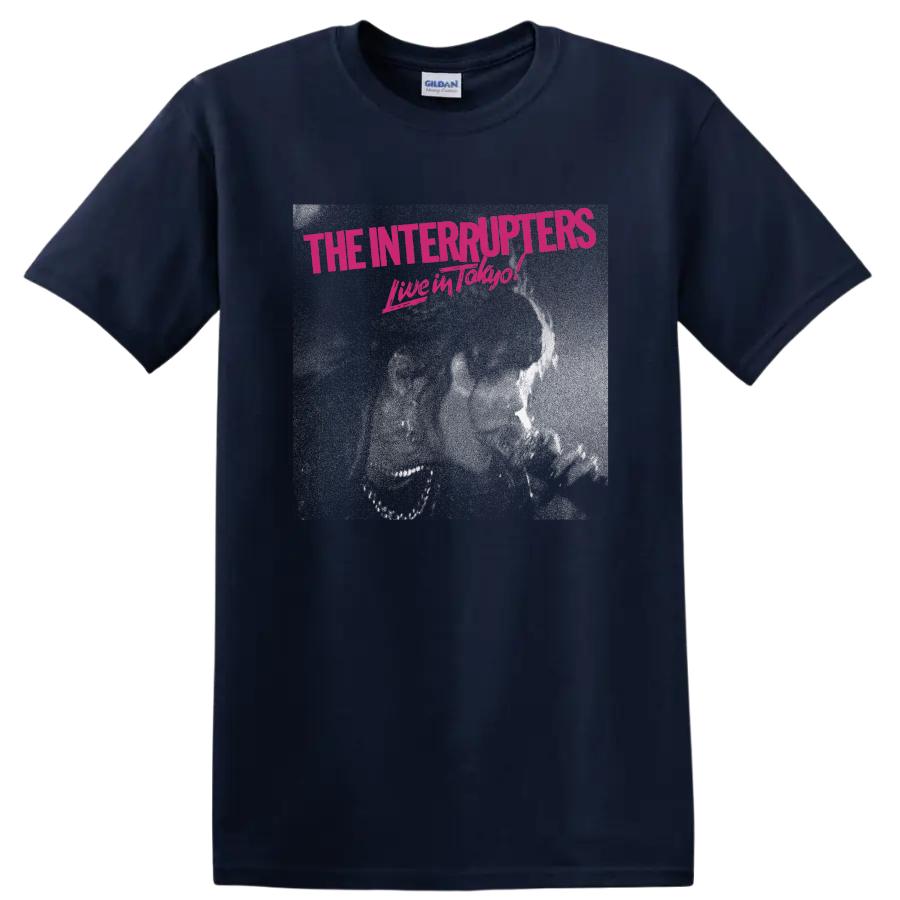 The Interrupters Live in Tokyo distressed magenta punk rock typography on a Navy (Blue) T Shirt