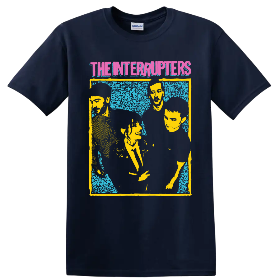 The Interrupters punk rock band portrait graphic with distressed retro styling on a Navy (Blue) T Shirt