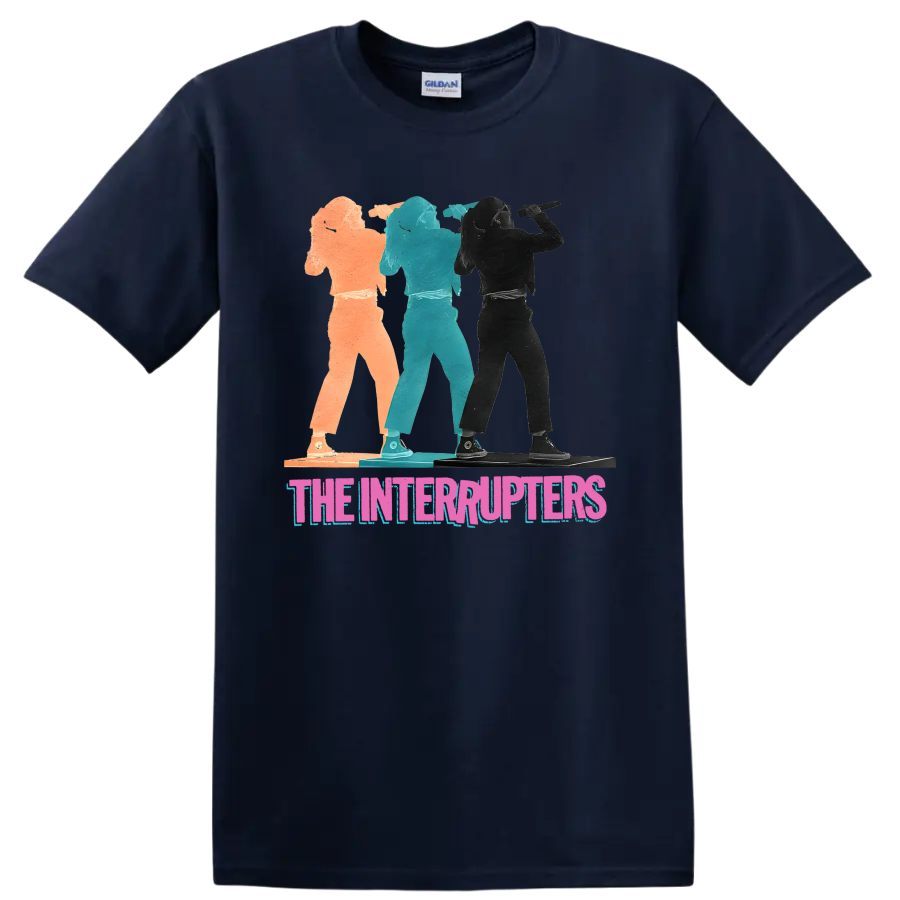 The Interrupters punk rock band graphic with three distressed performer silhouettes on a Navy (Blue) T Shirt