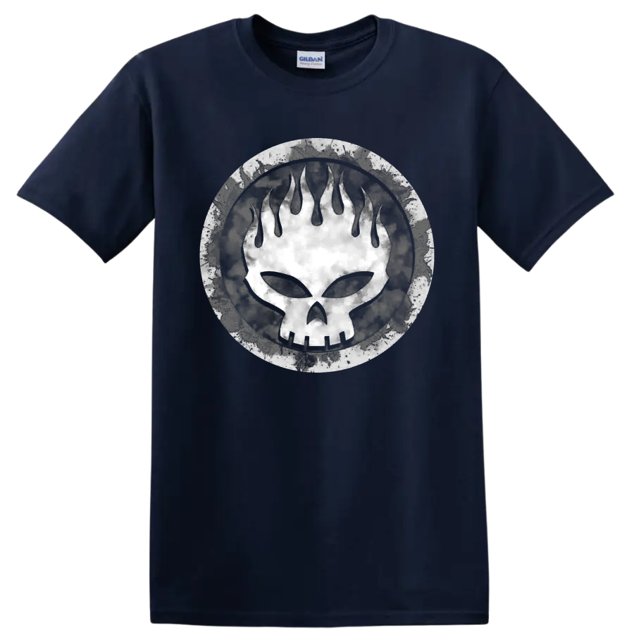 The Offspring distressed skull logo punk rock graphic print on a Navy (Blue) T Shirt