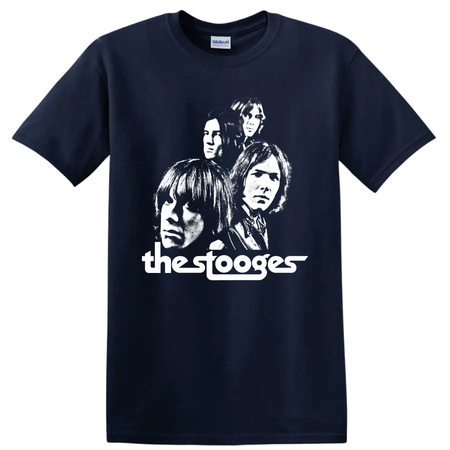 The Stooges high-contrast punk rock band portrait graphic on a Navy (Blue) T Shirt