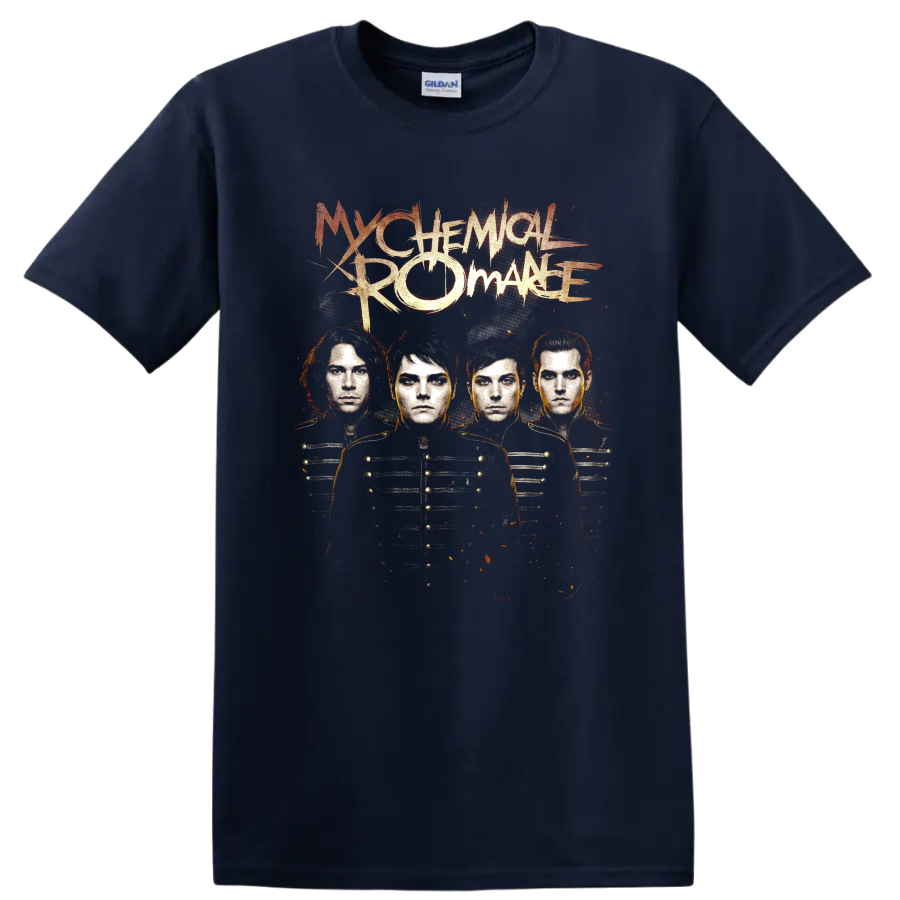 My Chemical Romance The Black Parade distressed rock band portrait graphic on a Navy (Blue) T Shirt