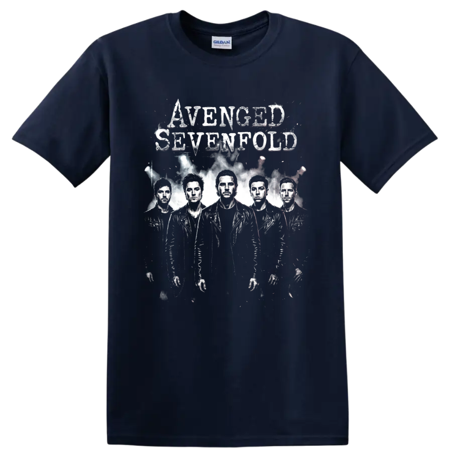 Avenged Sevenfold distressed heavy metal band portrait design on a Navy (Blue) T Shirt