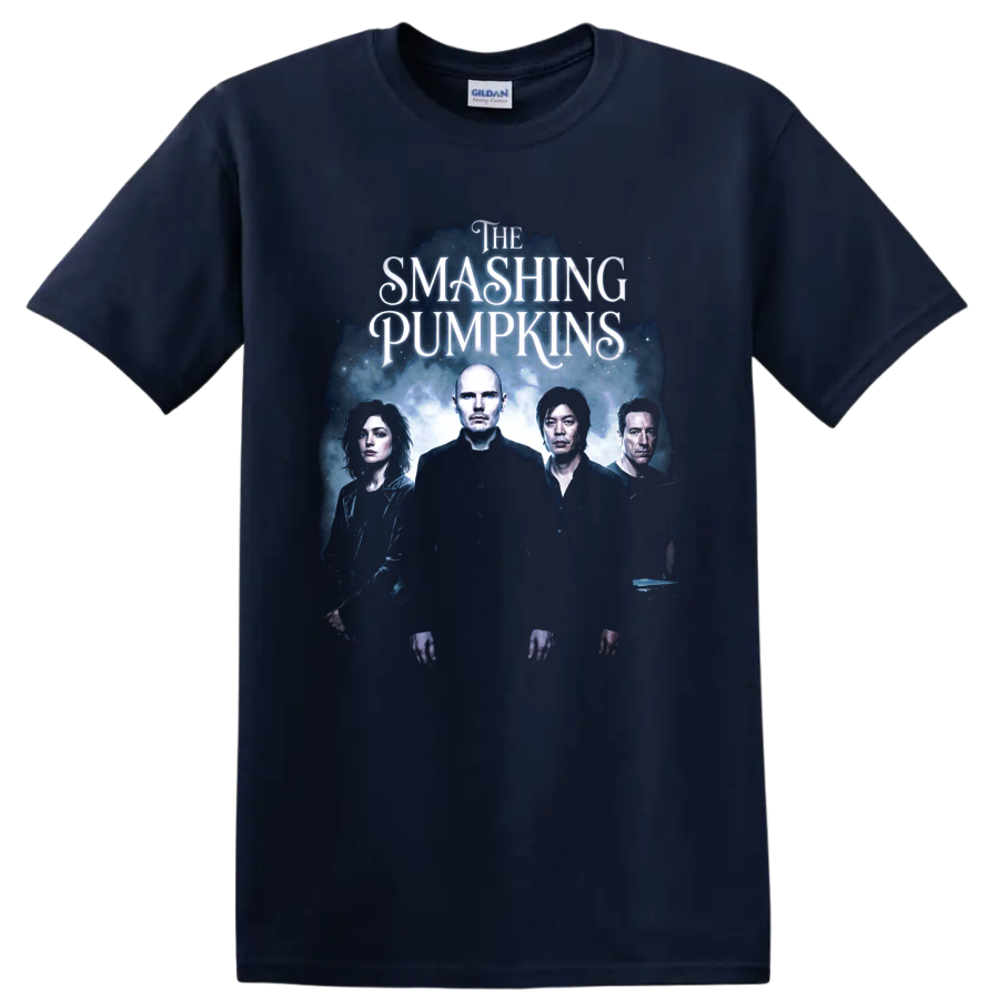 The Smashing Pumpkins blue-violet alternative rock band portrait graphic on a Navy (Blue) T Shirt
