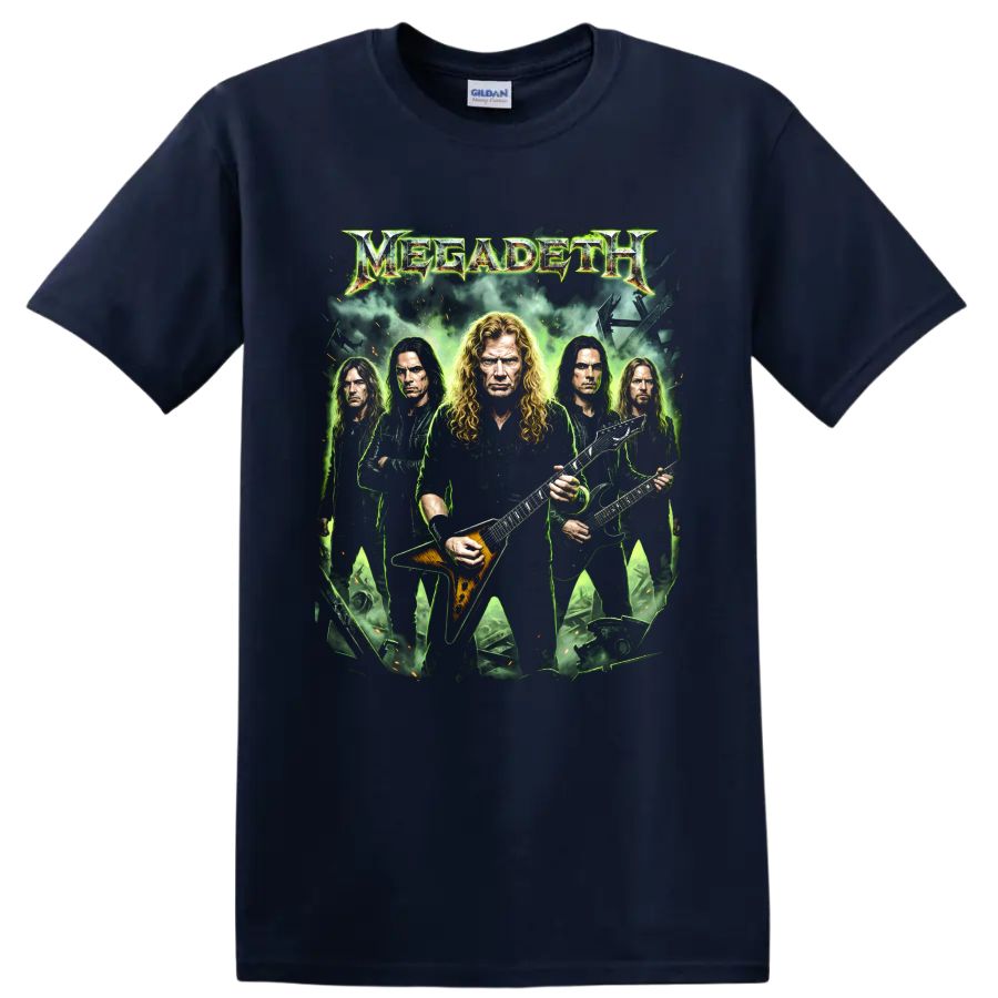 Megadeth Dave Mustaine thrash metal band graphic with logo on a Navy (Blue) T Shirt