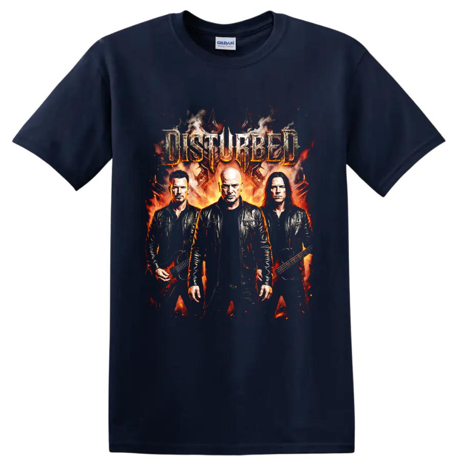 Disturbed Indestructible heavy metal album artwork with band portraits on a Navy (Blue) T Shirt