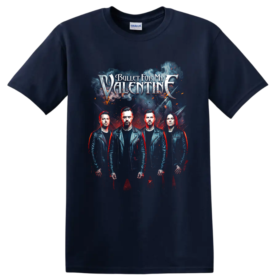 Bullet for My Valentine gothic band portrait with four musicians on a Navy (Blue) T Shirt