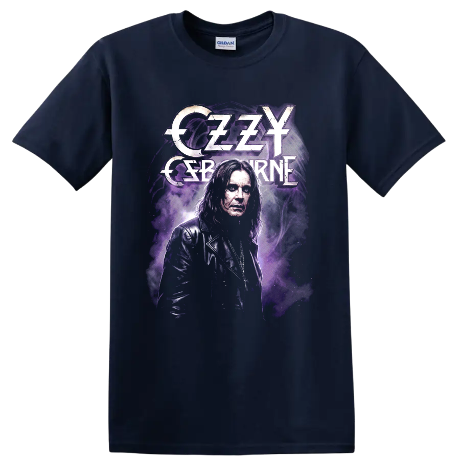 Ozzy Osbourne Black Sabbath purple portrait rock graphic on a Navy (Blue) T Shirt