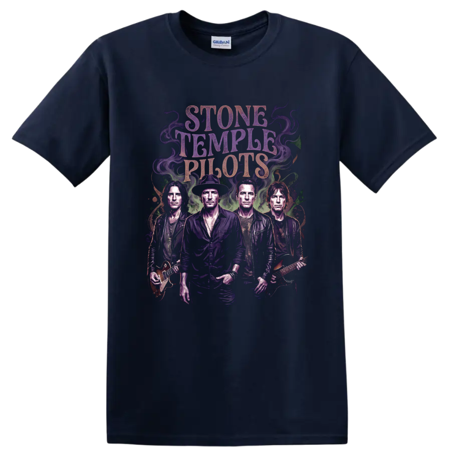Stone Temple Pilots alternative rock band portrait graphic with guitars on a Navy (Blue) T Shirt