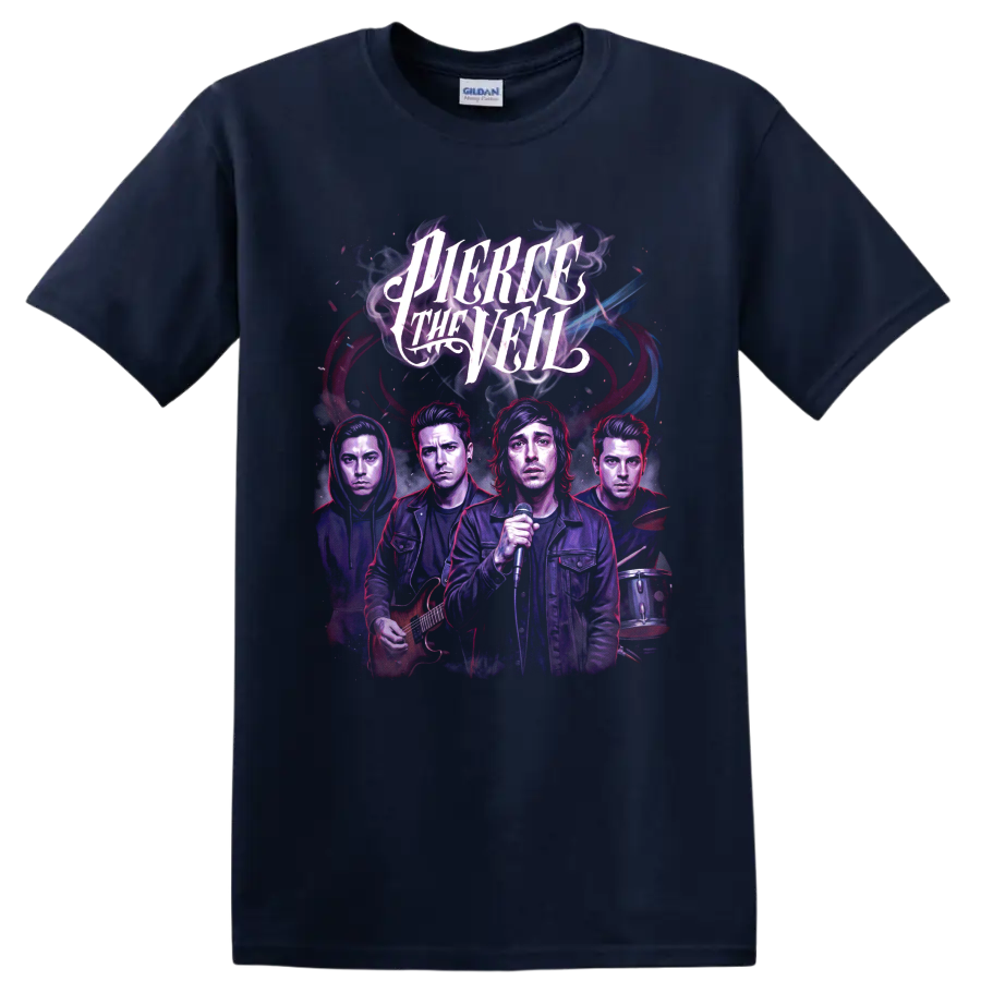 Pierce the Veil post-hardcore band concert poster graphic with vocalist on a Navy (Blue) T Shirt