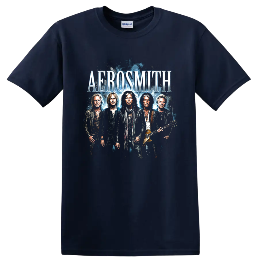 Aerosmith Steven Tyler and Joe Perry rock band portrait graphic print on a Navy (Blue) T Shirt