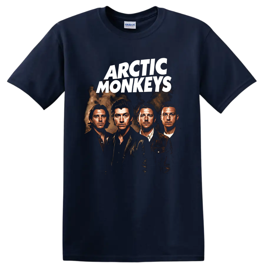 Arctic Monkeys sepia four-member band portrait graphic on a Navy (Blue) T Shirt