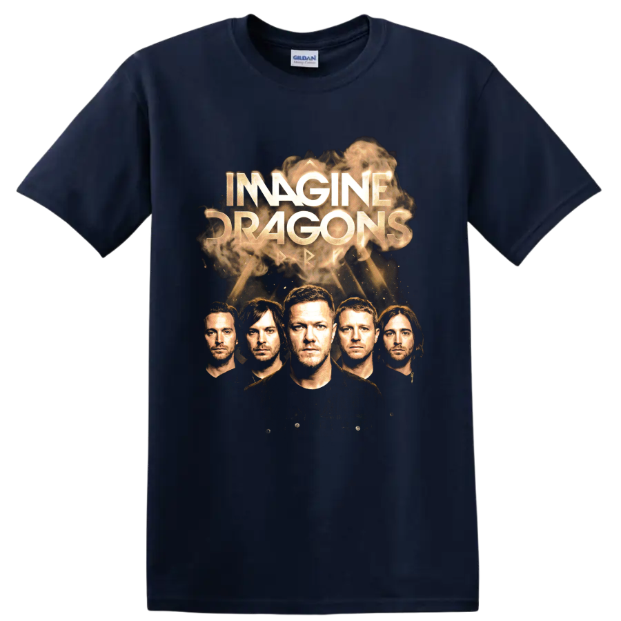 Imagine Dragons Smoke + Mirrors smoky gold portrait album artwork on a Navy (Blue) T Shirt