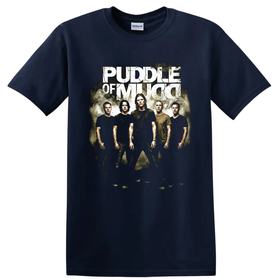 Puddle of Mudd grunge band portrait graphic with distressed lettering on a Navy (Blue) T Shirt